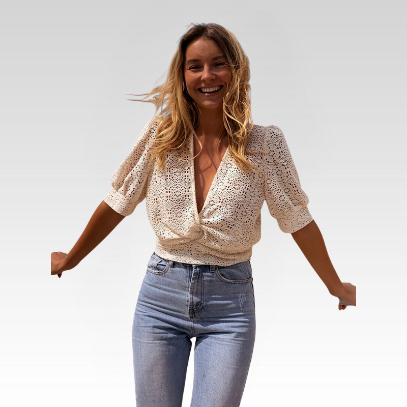 SASCHA | V-hals bluse med broderier